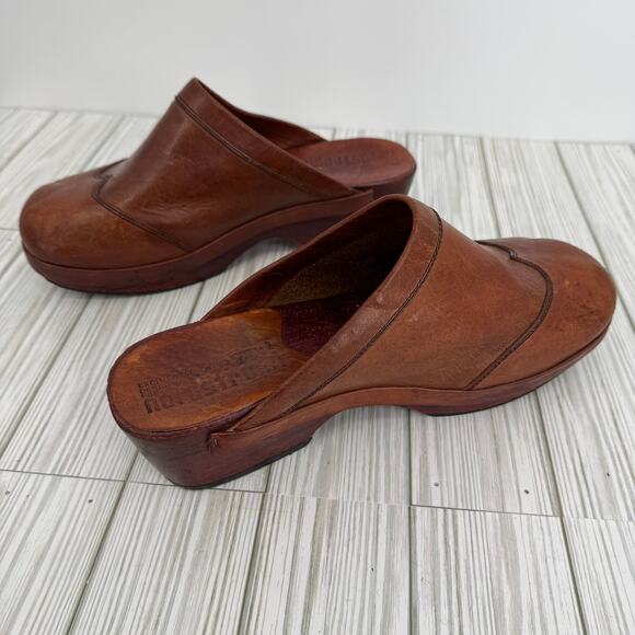 VTG 70's Nordstrom clogs 9.5 platform leather and wood slip on shoes boho hippie - Picture 4 of 14